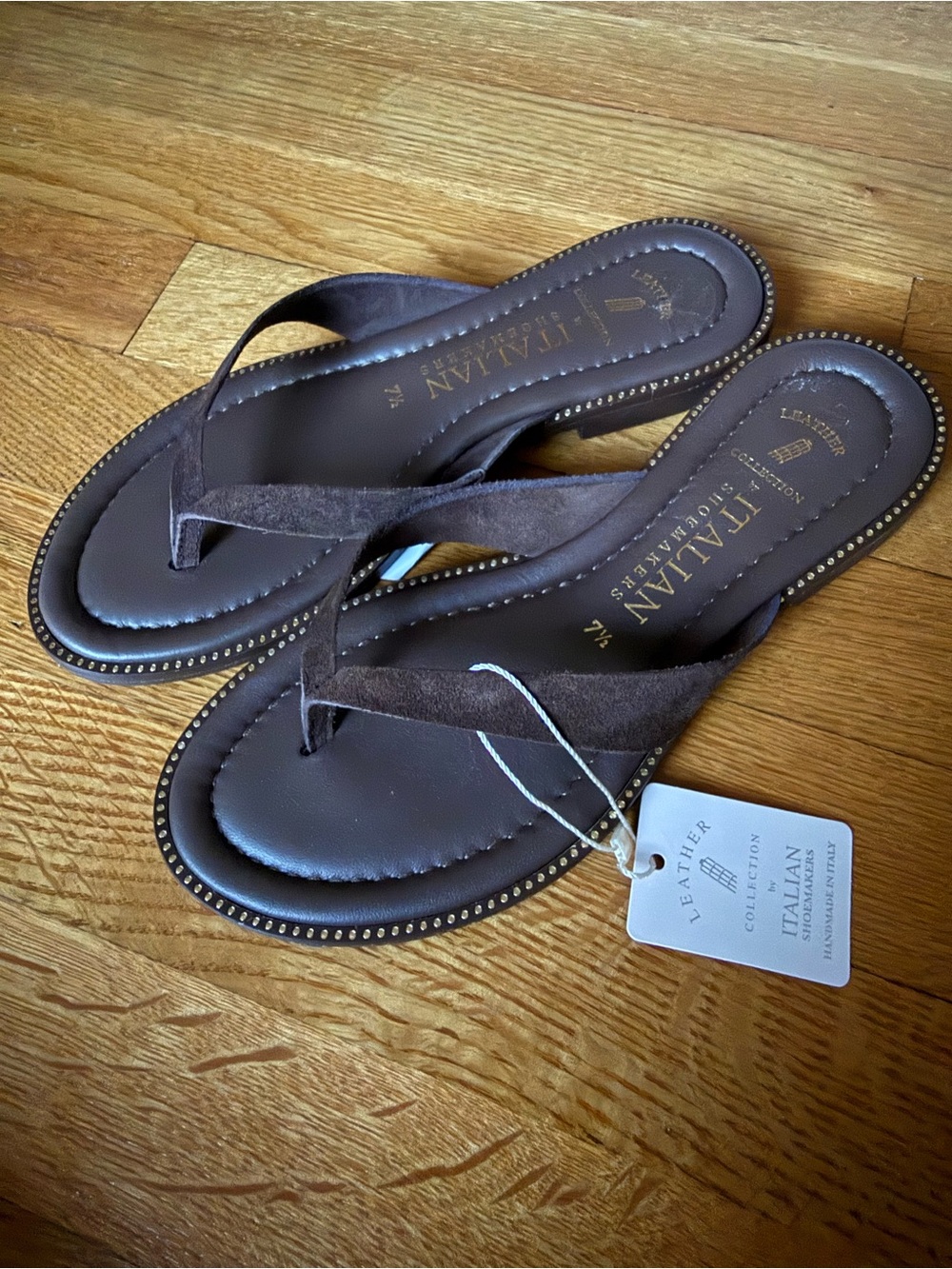 100% Genuine Leather Sandals Made in Italy Women’s 7.5 Brown